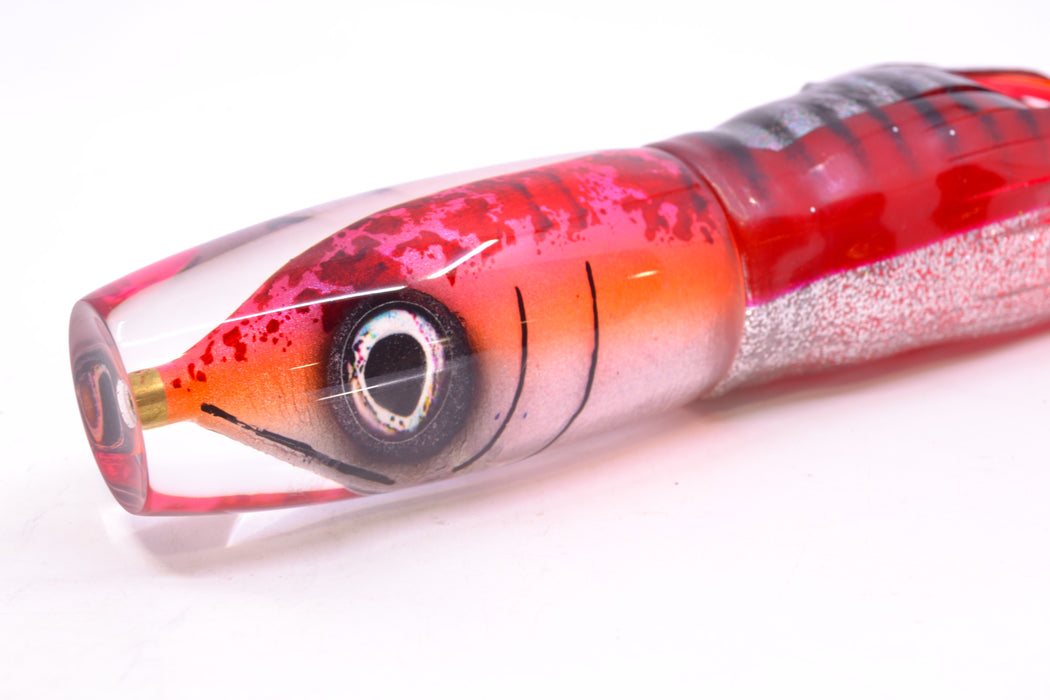 Tsutomu Lures Red Splatter-Pink-Orange Fish Head Ante Invert 12" 9.7oz Skirted Red Aurora