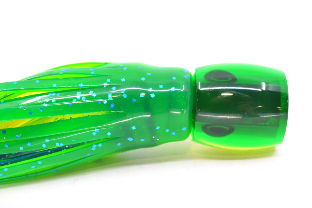 Moyes Lures Chartreuse MOP Green Back Taxi Eyes Tang 5" 3oz Skirted Mahi GZE