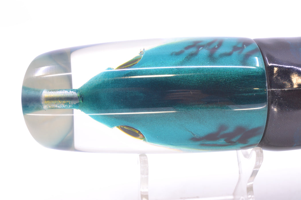 Ali'i Kai Lures Black-Turquoise-Silver Bonito Fish Head Yakuza 14" 10oz FT Vinyl Blue Drip