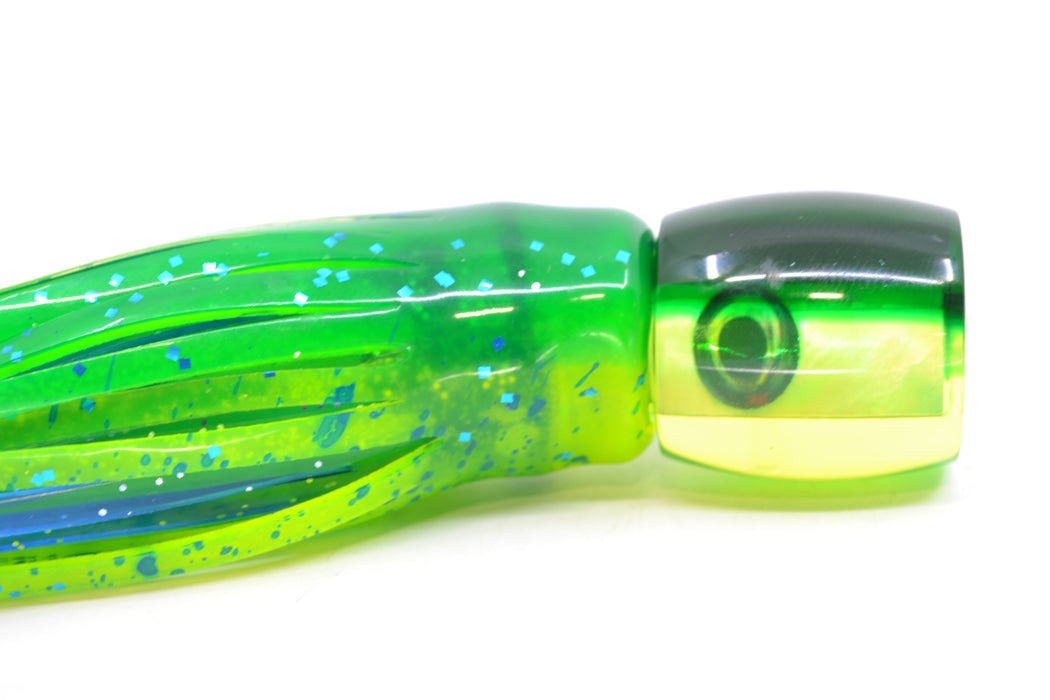 Moyes Lures Chartreuse MOP Green Back Taxi Eyes Tang 5" 3oz Skirted Mahi GZE
