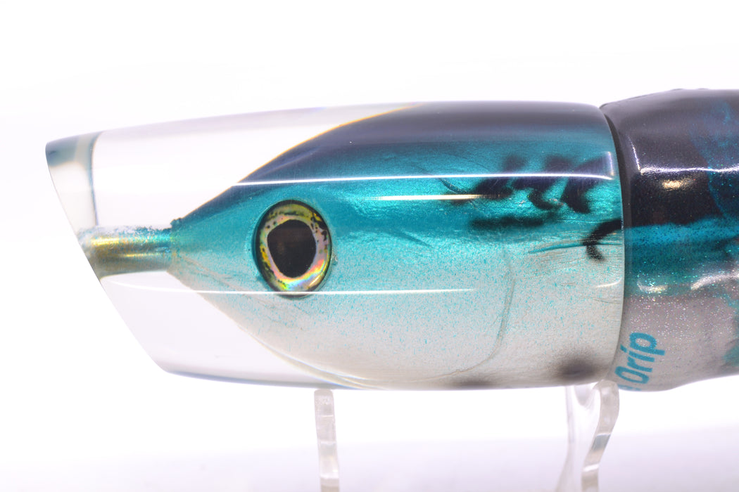Ali'i Kai Lures Black-Turquoise-Silver Bonito Fish Head Yakuza 14" 10oz FT Vinyl Blue Drip