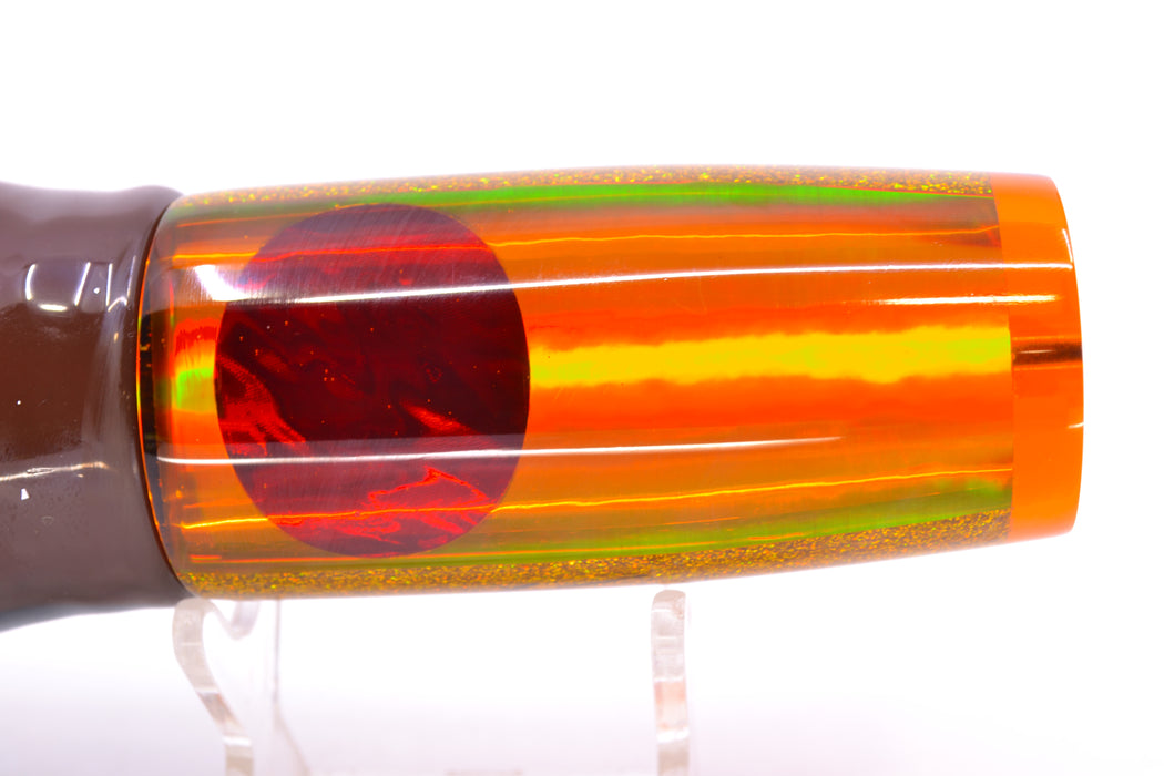 Koya Lures Orange Rainbow Orange Glitter Pearl Hard Head 12" 9oz Skirted Root Beer-Silver