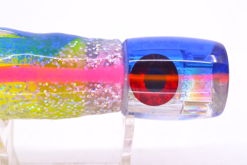 Coggin Lures Rainbow Dichro Blue-Pink Back Sugar Bear Invert 9" 4oz Skirted Blue Bars