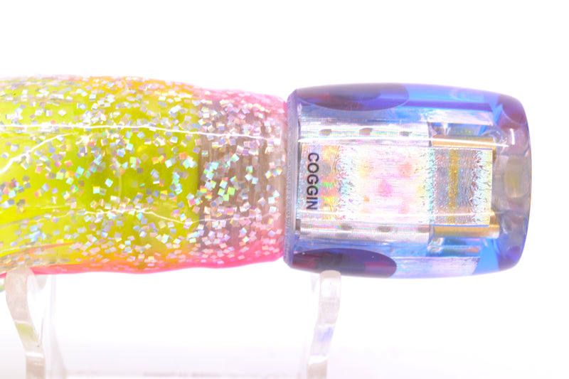 Coggin Lures Rainbow Dichro Blue-Pink Back Sugar Bear Invert 9" 4oz Skirted Blue Bars