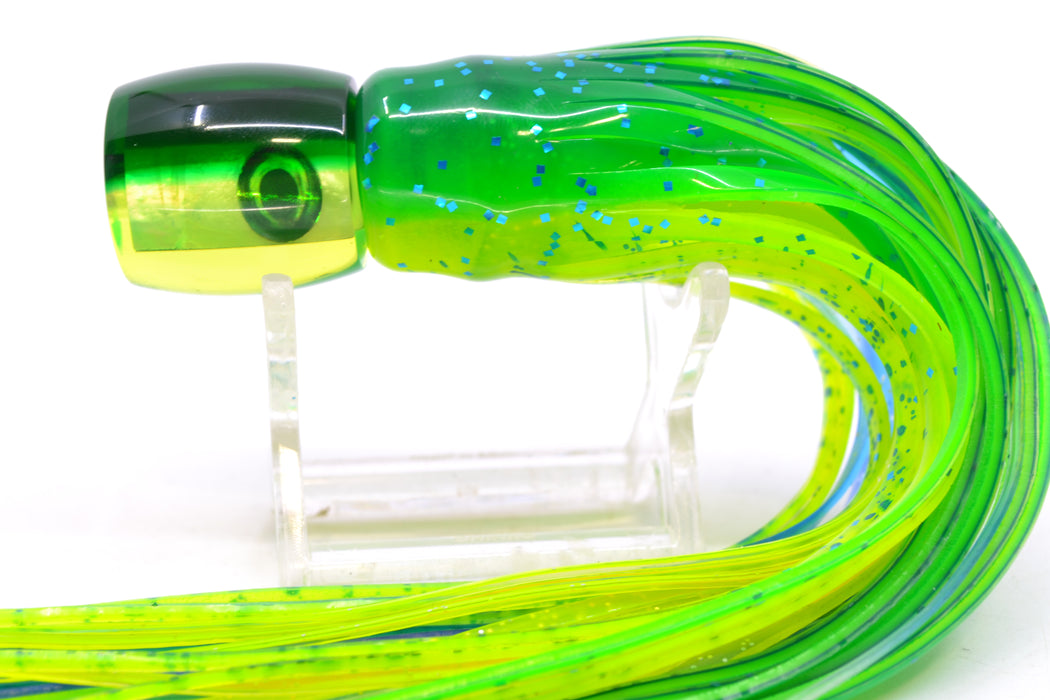 Moyes Lures Chartreuse MOP Green Back Taxi Eyes Tang 5" 3oz Skirted Mahi GZE