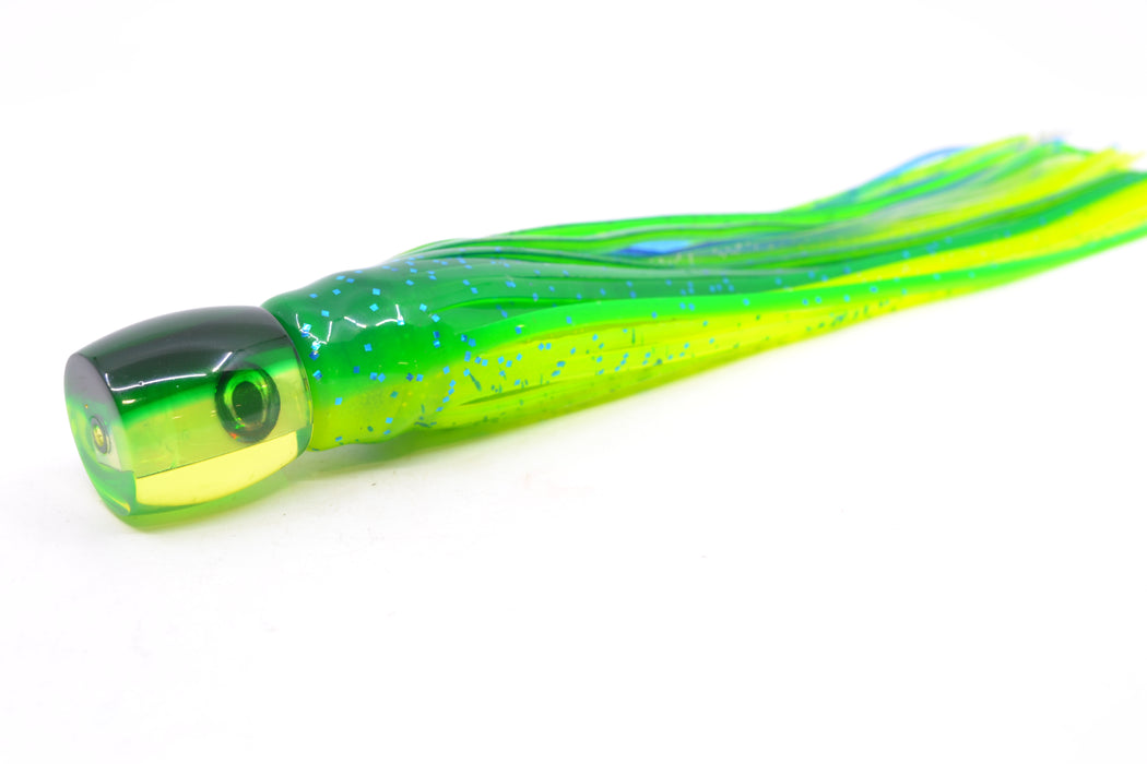 Moyes Lures Chartreuse MOP Green Back Taxi Eyes Tang 5" 3oz Skirted Mahi GZE