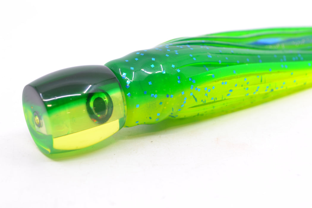 Moyes Lures Chartreuse MOP Green Back Taxi Eyes Tang 5" 3oz Skirted Mahi GZE