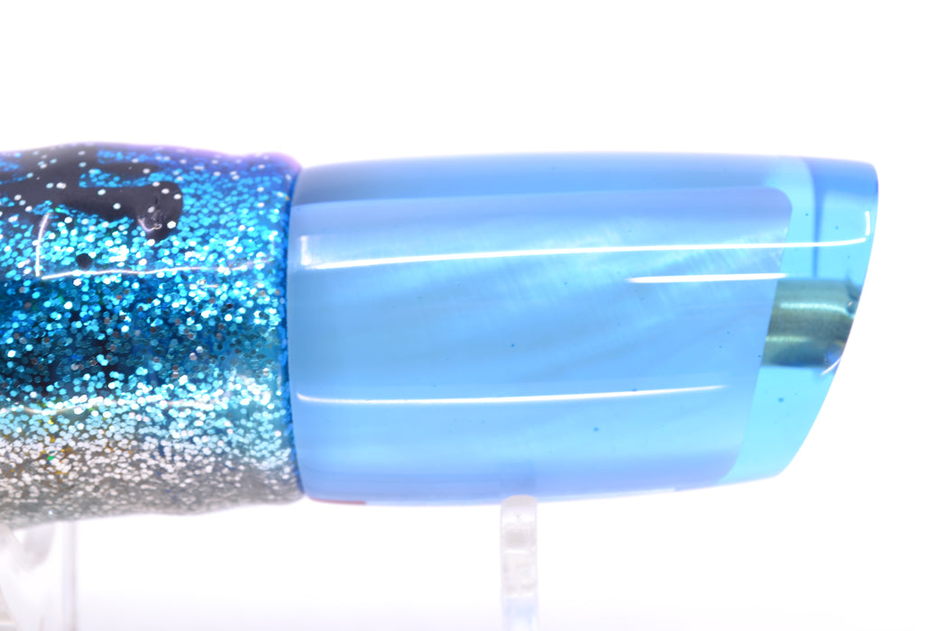 Crampton Baits Ice Blue Real MOP No Eyes Mini HoG 9" 4oz Skirted Blue & Black-Silver