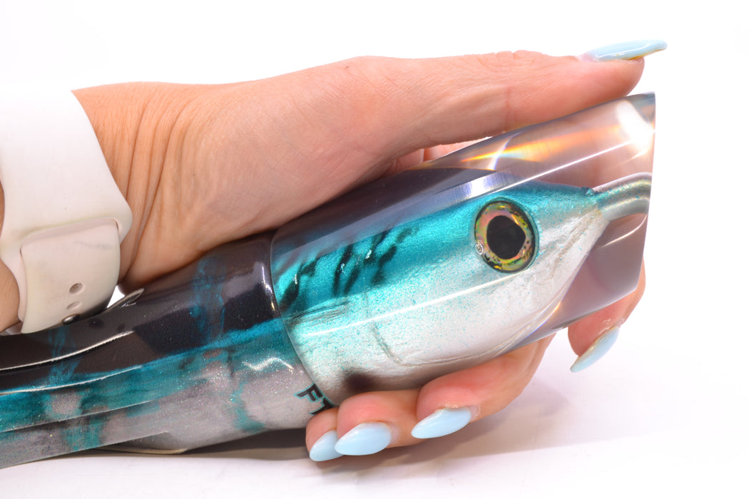 Ali'i Kai Lures Black-Turquoise-Silver Bonito Fish Head Yakuza 14" 10oz FT Vinyl Blue Drip