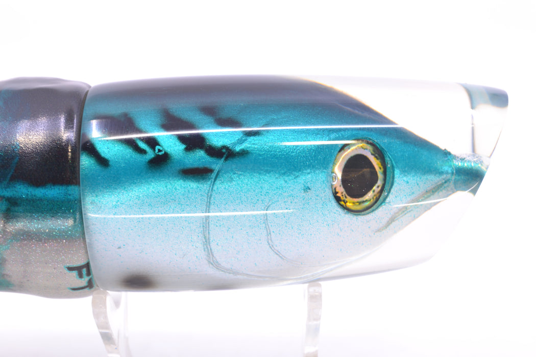 Ali'i Kai Lures Black-Turquoise-Silver Bonito Fish Head #2 Yakuza 14" 10oz FT Vinyl Blue Drip