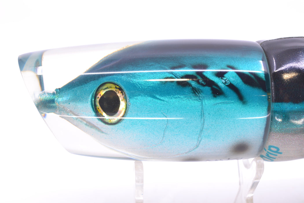 Ali'i Kai Lures Black-Turquoise-Silver Bonito Fish Head #2 Yakuza 14" 10oz FT Vinyl Blue Drip