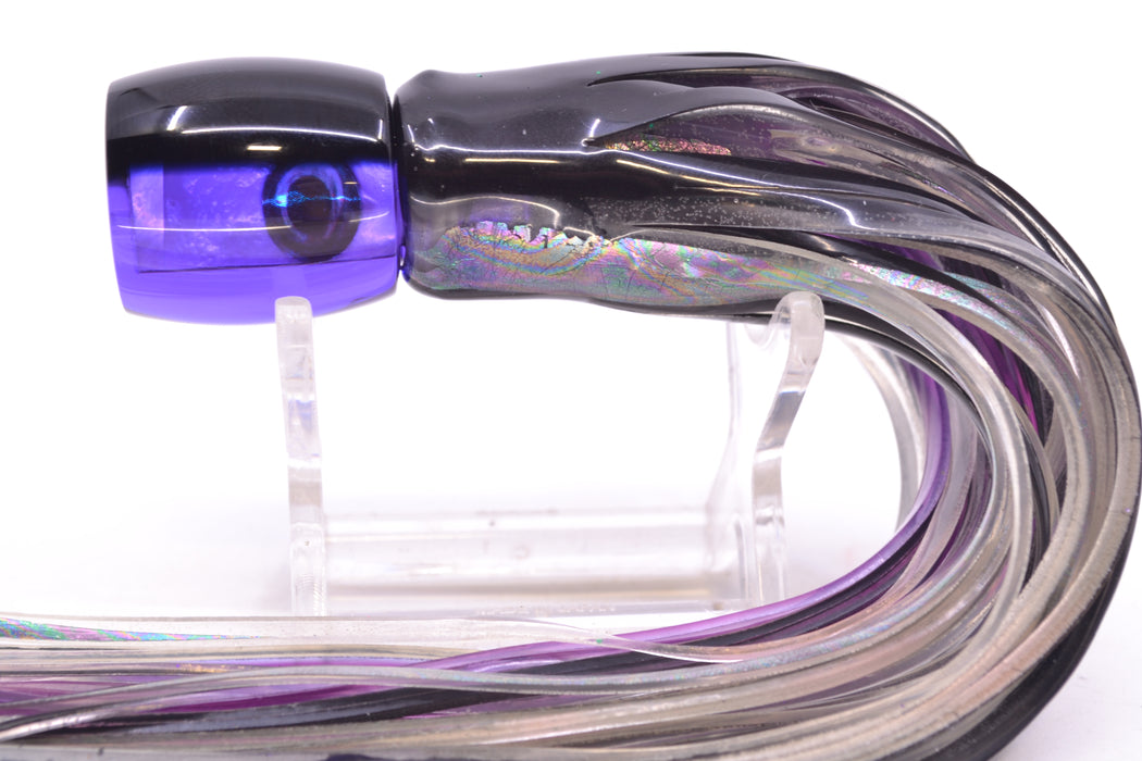 Moyes Lures Purple MOP Black Back Taxi Eyes Tang 5" 3oz Skirted Black Skipjack GZE