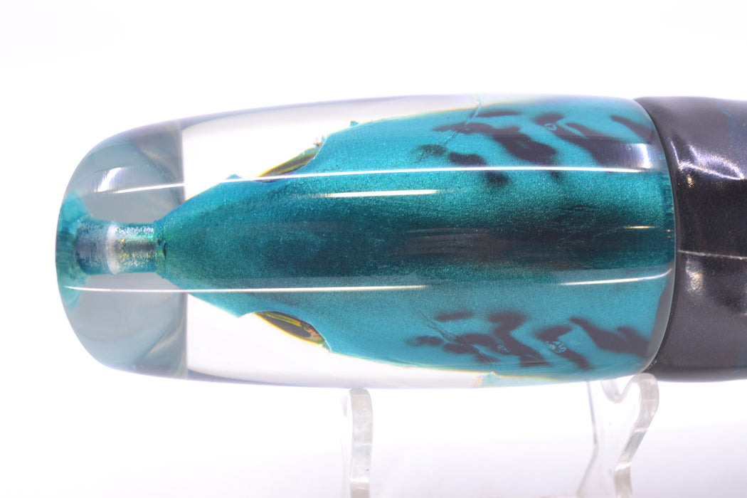 Ali'i Kai Lures Black-Turquoise-Silver Bonito Fish Head #2 Yakuza 14" 10oz FT Vinyl Blue Drip