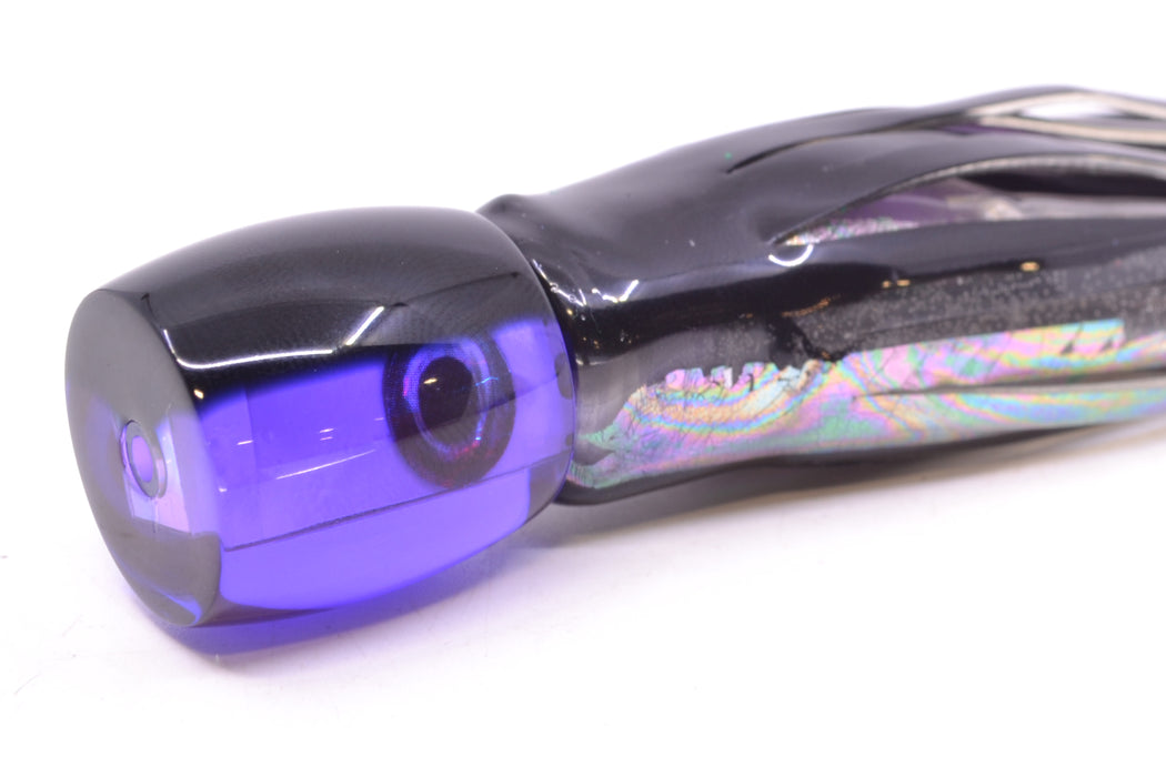 Moyes Lures Purple MOP Black Back Taxi Eyes Tang 5" 3oz Skirted Black Skipjack GZE