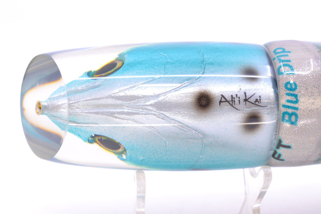 Ali'i Kai Lures Black-Turquoise-Silver Bonito Fish Head #2 Yakuza 14" 10oz FT Vinyl Blue Drip