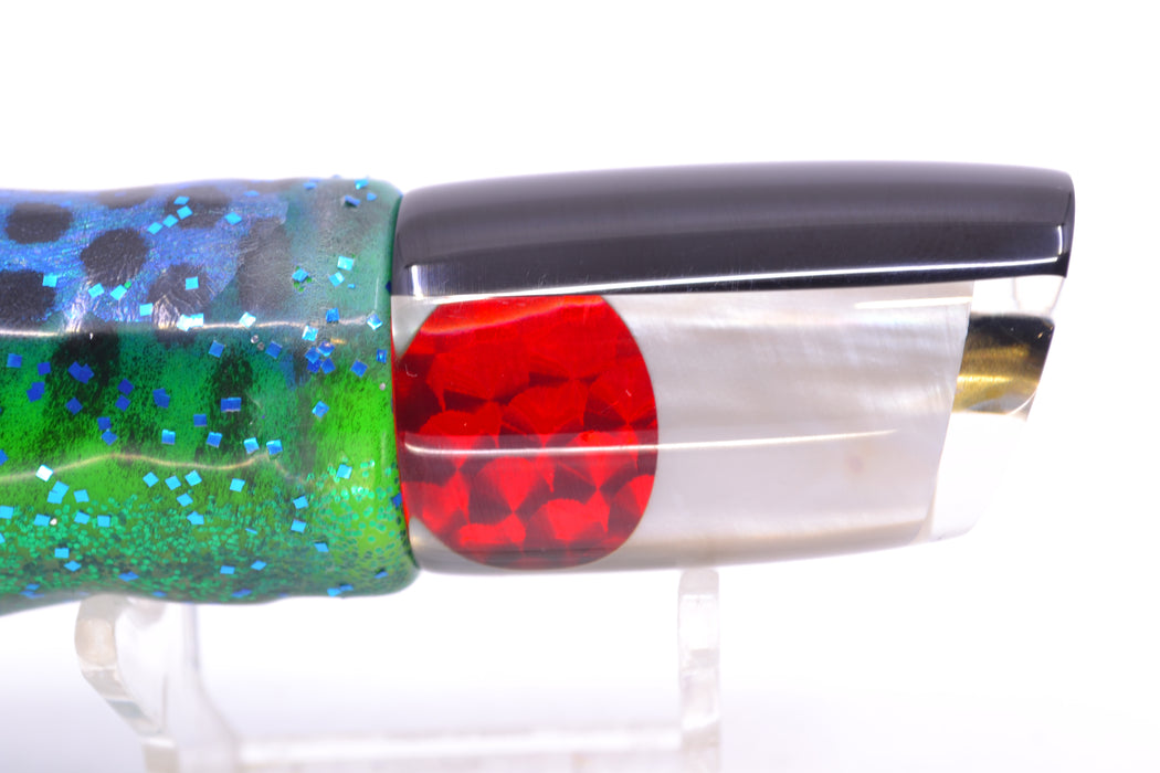 Crampton Baits Real White MOP Black Back Mini HoG 9" 4oz Skirted Black Dots-Blue Dots