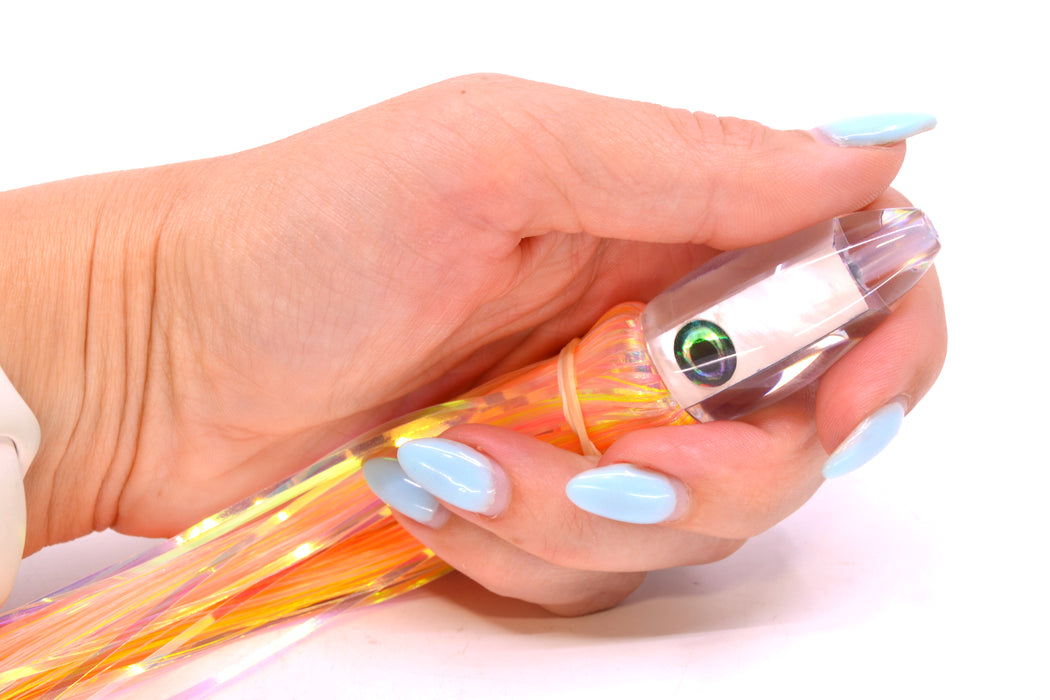 Moyes Lures White MOP Taxi Eyes Poon 5" 1.3oz Skirted Mixed Yellow-Pink-White Hair