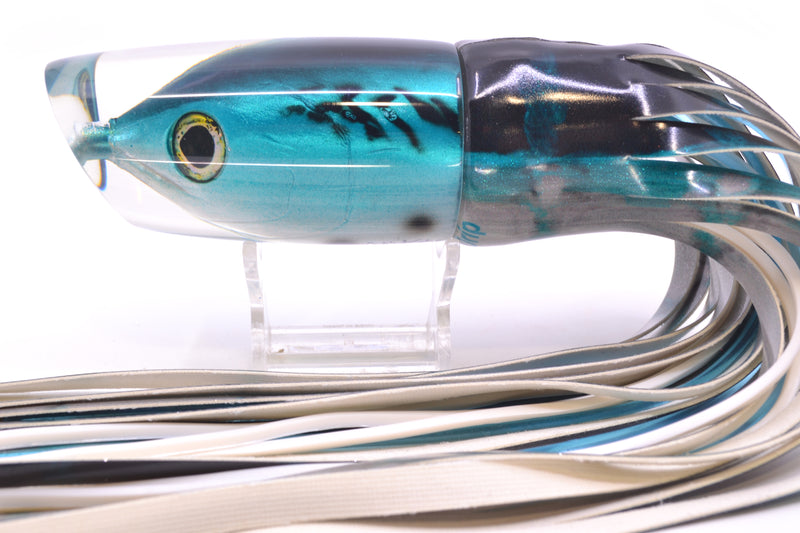 Ali'i Kai Lures Black-Turquoise-Silver Bonito Fish Head #2 Yakuza 14" 10oz FT Vinyl Blue Drip