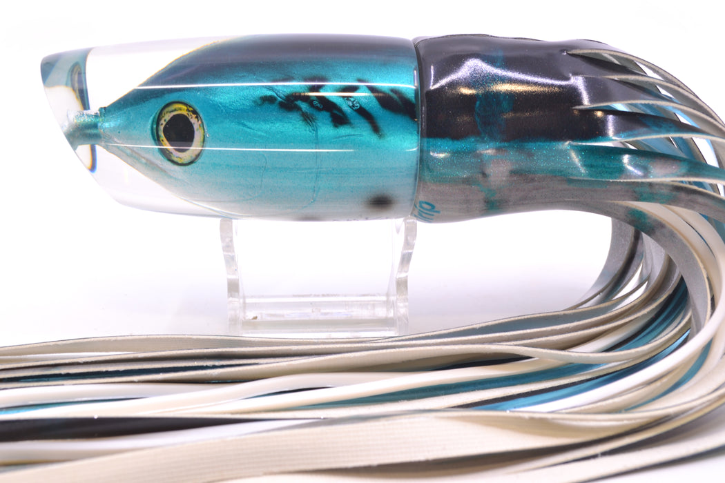 Ali'i Kai Lures Black-Turquoise-Silver Bonito Fish Head #2 Yakuza 14" 10oz FT Vinyl Blue Drip