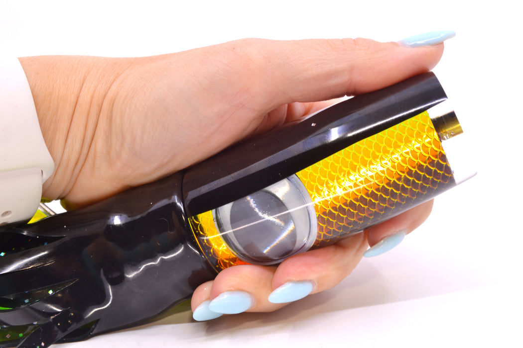 Koya Lures Rainbow Scale Black Back Doll Eyes Hard Head 12" 9oz Skirted Skipjack/Rainbow