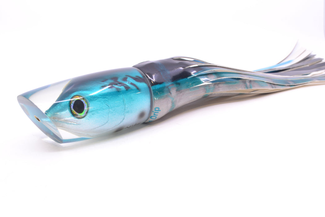 Ali'i Kai Lures Black-Turquoise-Silver Bonito Fish Head #2 Yakuza 14" 10oz FT Vinyl Blue Drip