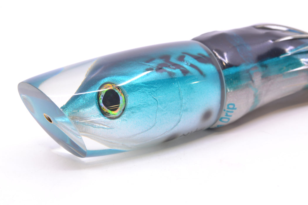 Ali'i Kai Lures Black-Turquoise-Silver Bonito Fish Head #2 Yakuza 14" 10oz FT Vinyl Blue Drip