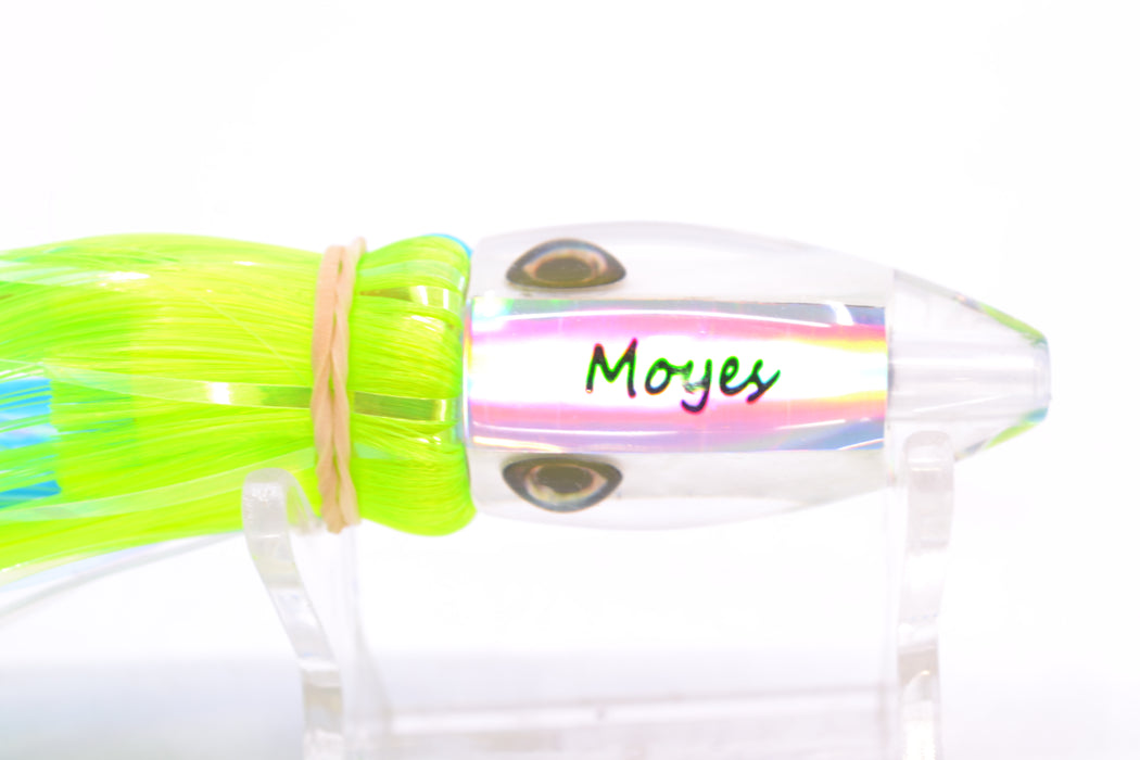 Moyes Lures White MOP Taxi Eyes Poon 5" 1.3oz Skirted Ice Blue-Chartreuse Hair