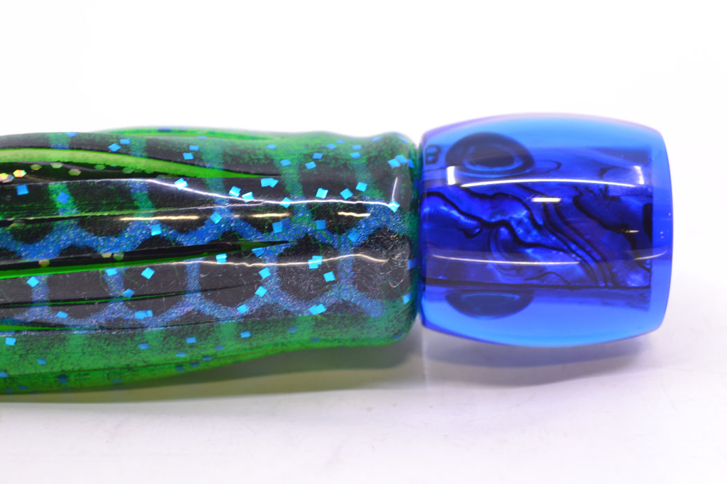 Moyes Lures Paua Shell Blue Back Taxi Eyes Tang 5" 3oz Skirted Black Dots-Blue Dots GZE
