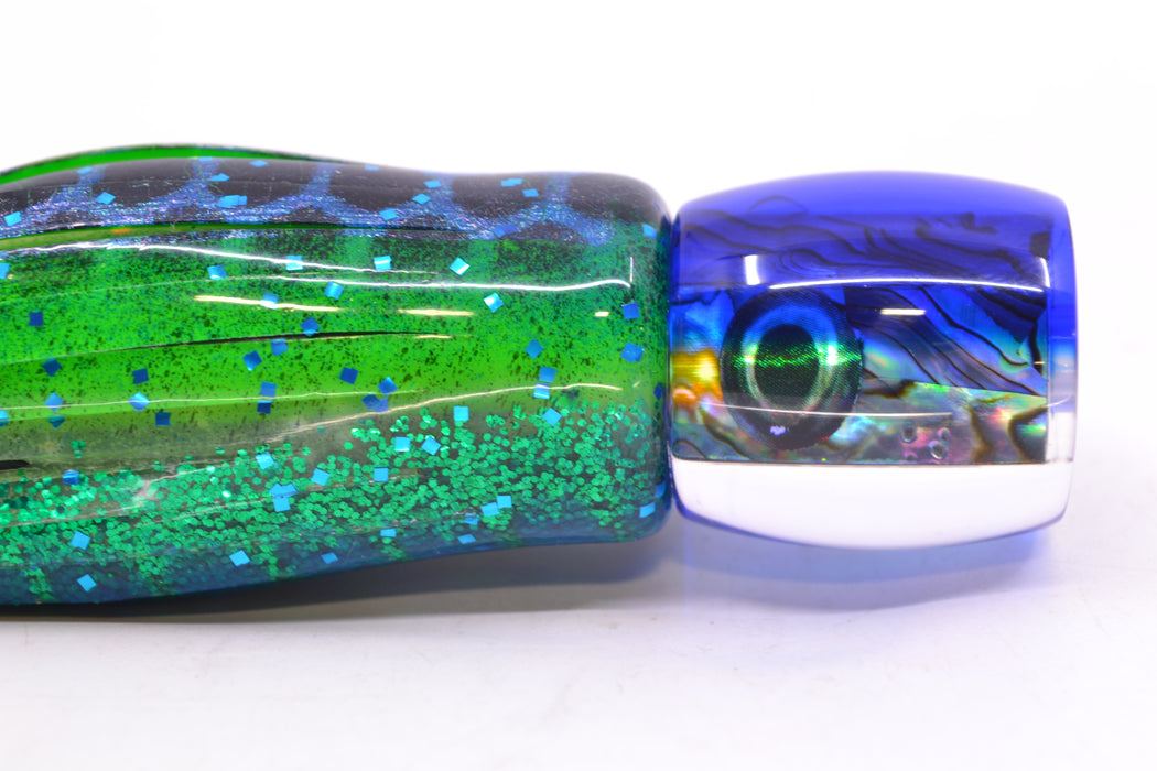Moyes Lures Paua Shell Blue Back Taxi Eyes Tang 5" 3oz Skirted Black Dots-Blue Dots GZE