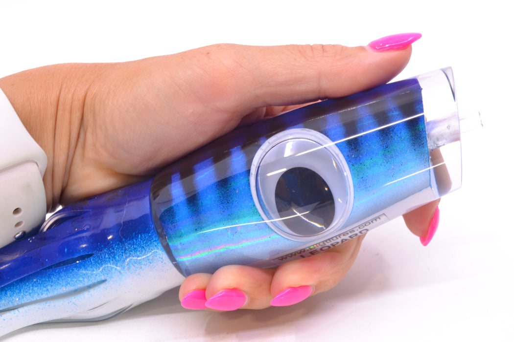 Big T Lures Blue-White Pearl Black Striped Back Leopard 12" 10.7oz Skirted Blue-White GZE