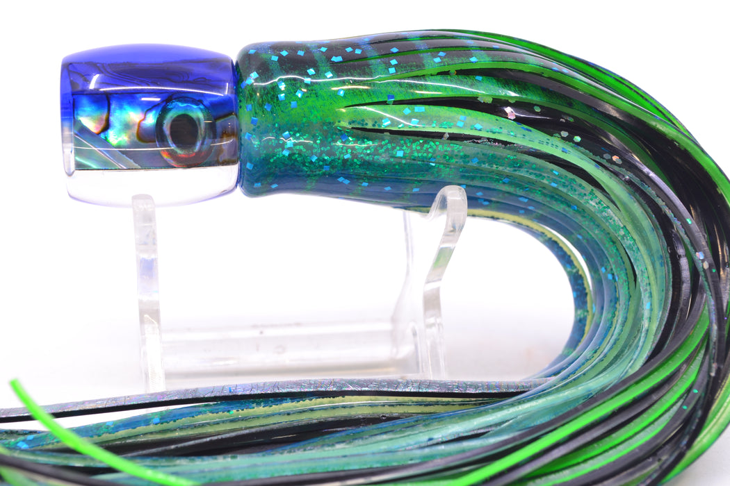 Moyes Lures Paua Shell Blue Back Taxi Eyes Tang 5" 3oz Skirted Black Dots-Blue Dots GZE