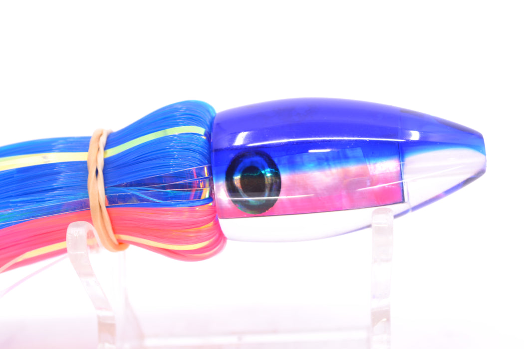 Moyes Lures Pink MOP Blue Back Poon 5" 1.3oz Skirted Blue-Pink Hair