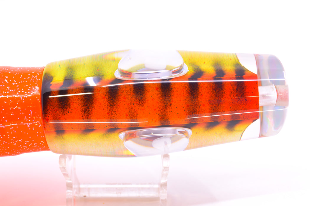 Big T Lures Orange-Yellow-Silver Pearl Black Striped Back Leopard 12" 10.7oz Skirted Orange GZE