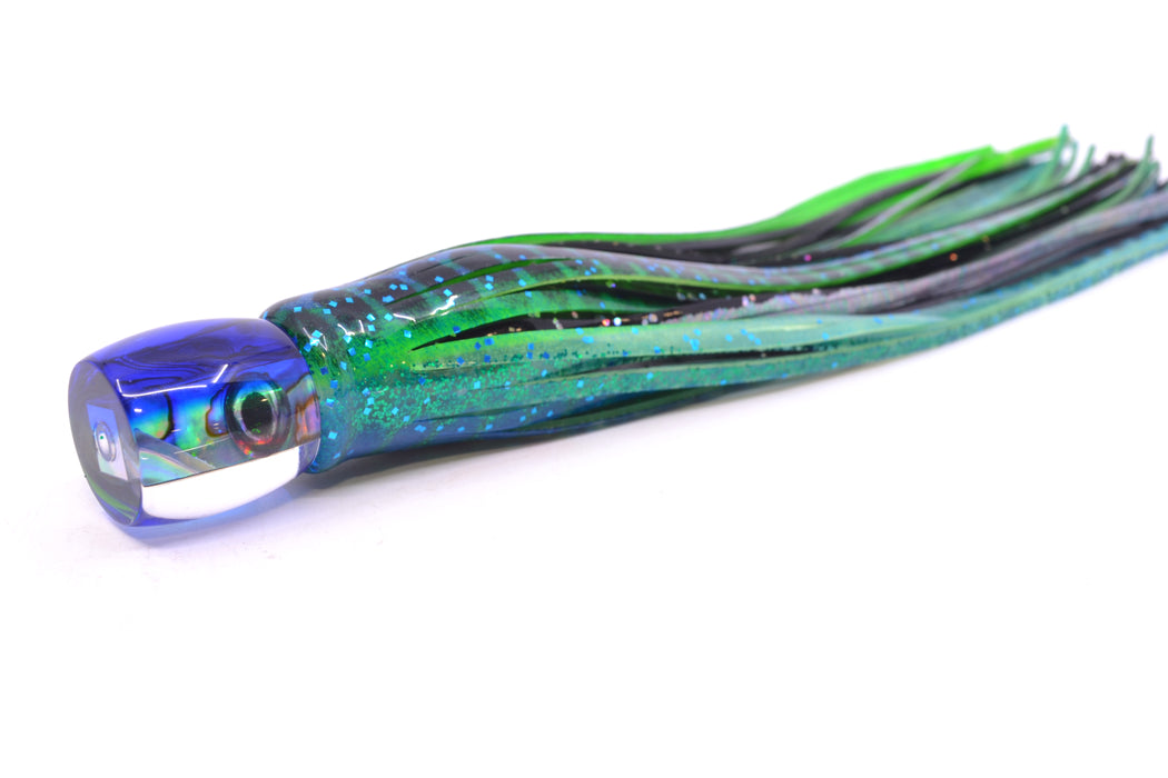 Moyes Lures Paua Shell Blue Back Taxi Eyes Tang 5" 3oz Skirted Black Dots-Blue Dots GZE