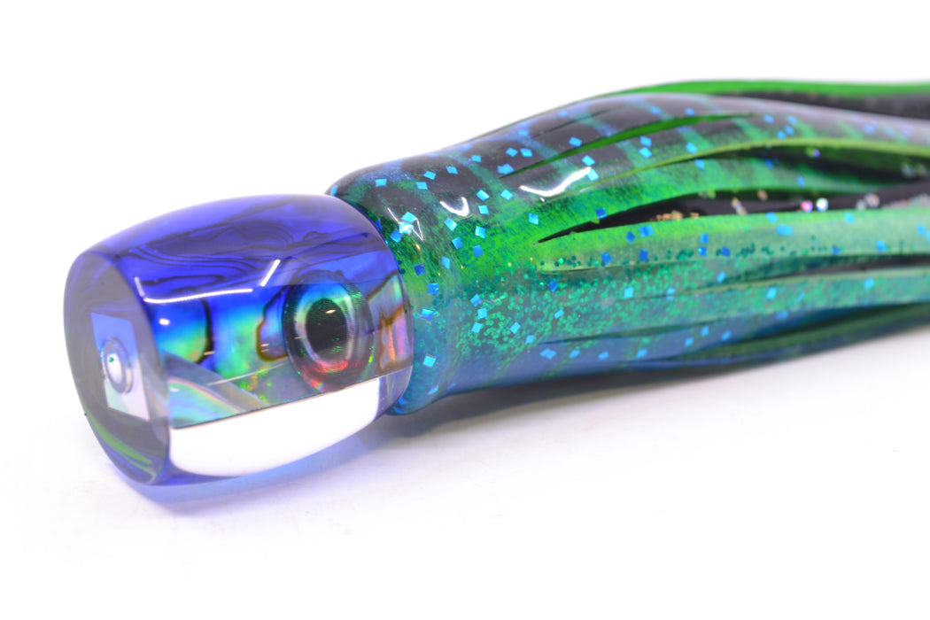Moyes Lures Paua Shell Blue Back Taxi Eyes Tang 5" 3oz Skirted Black Dots-Blue Dots GZE