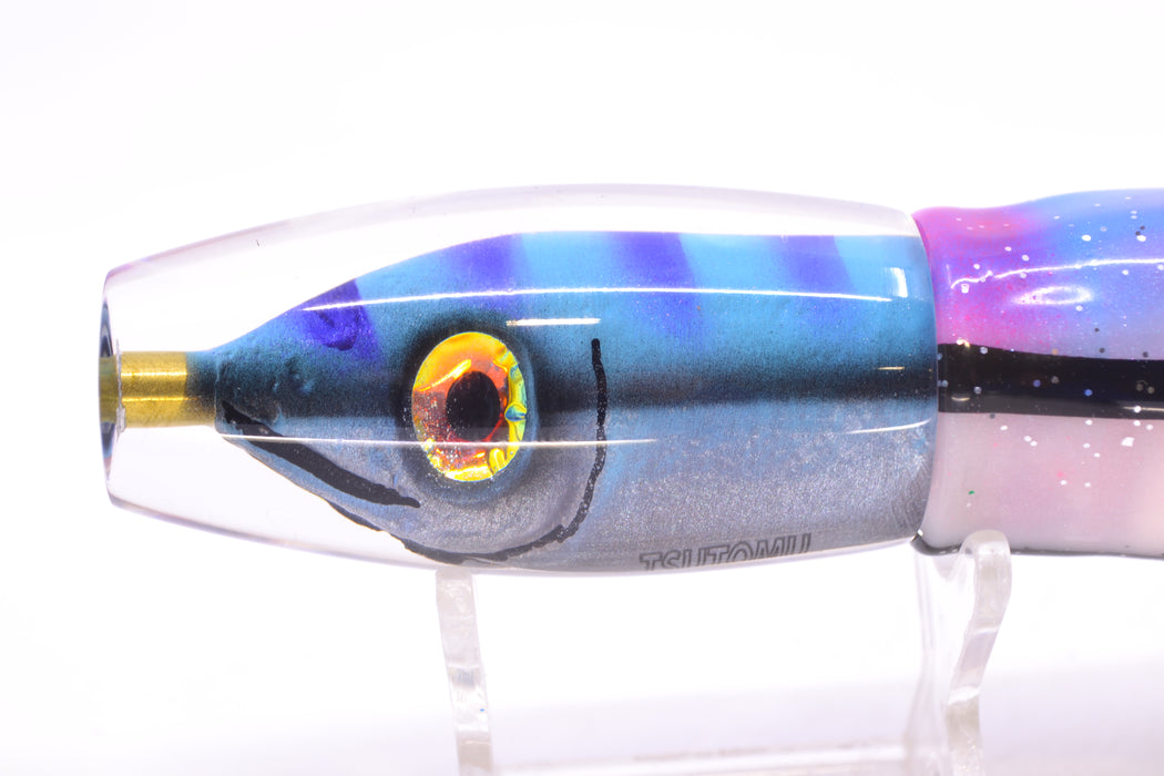 Tsutomu Lures Blue-Purple Stripes Fish Head Moke Invert 9" 7oz Skirted Gay Bob