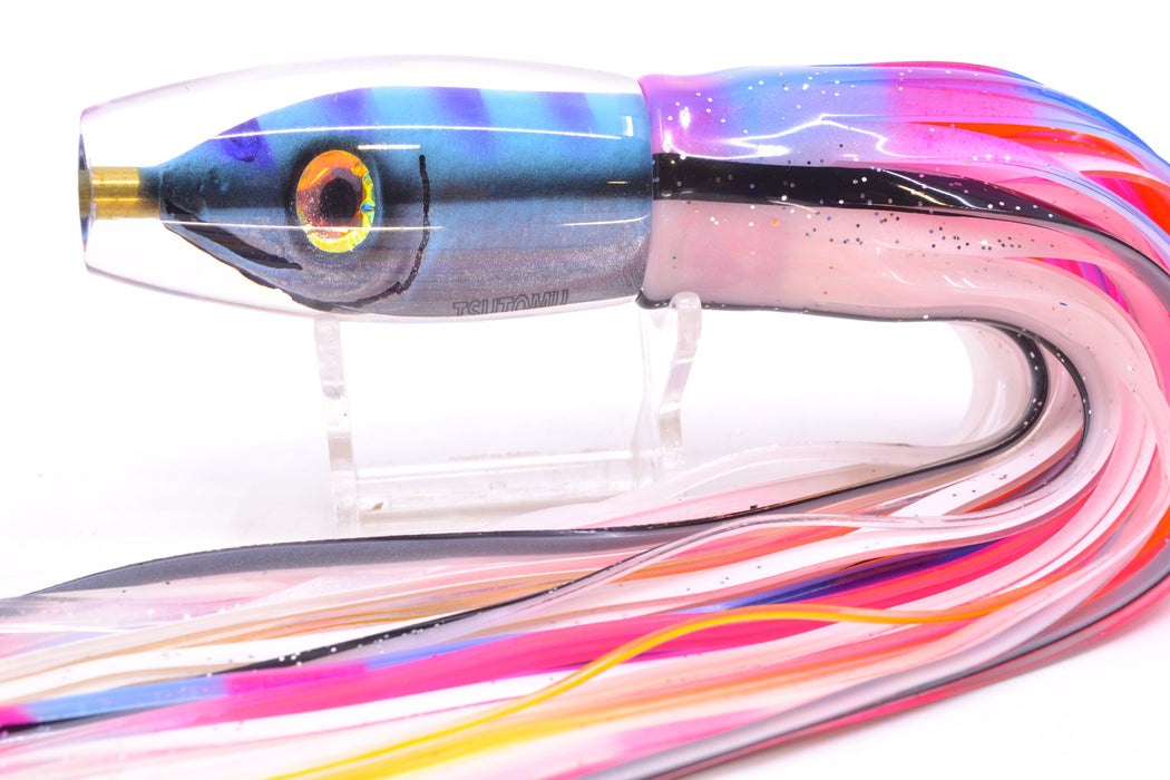 Tsutomu Lures Blue-Purple Stripes Fish Head Moke Invert 9" 7oz Skirted Gay Bob