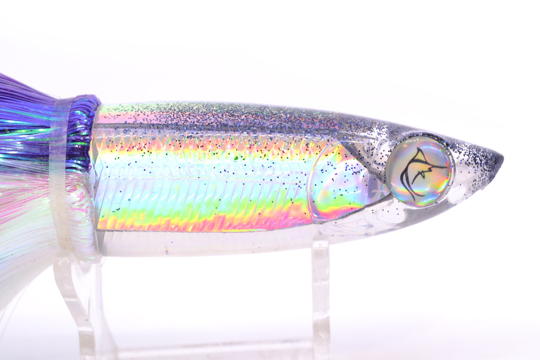 Bonze Lures Silver Rainbow Black Iridescent Back Weapon 9" 8oz Strobez Purple-White
