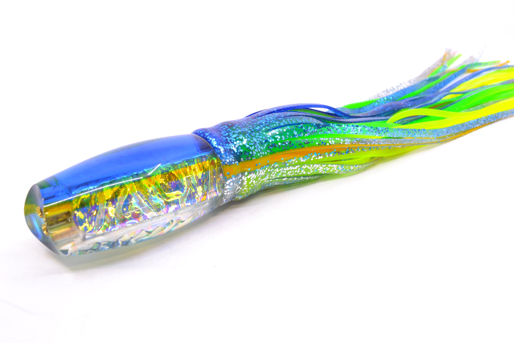 Coggin Lures Ice Rainbow Dichro Blue-Yellow Back 4-Hole Copalure Scoop 12" 12oz BOM Skirted