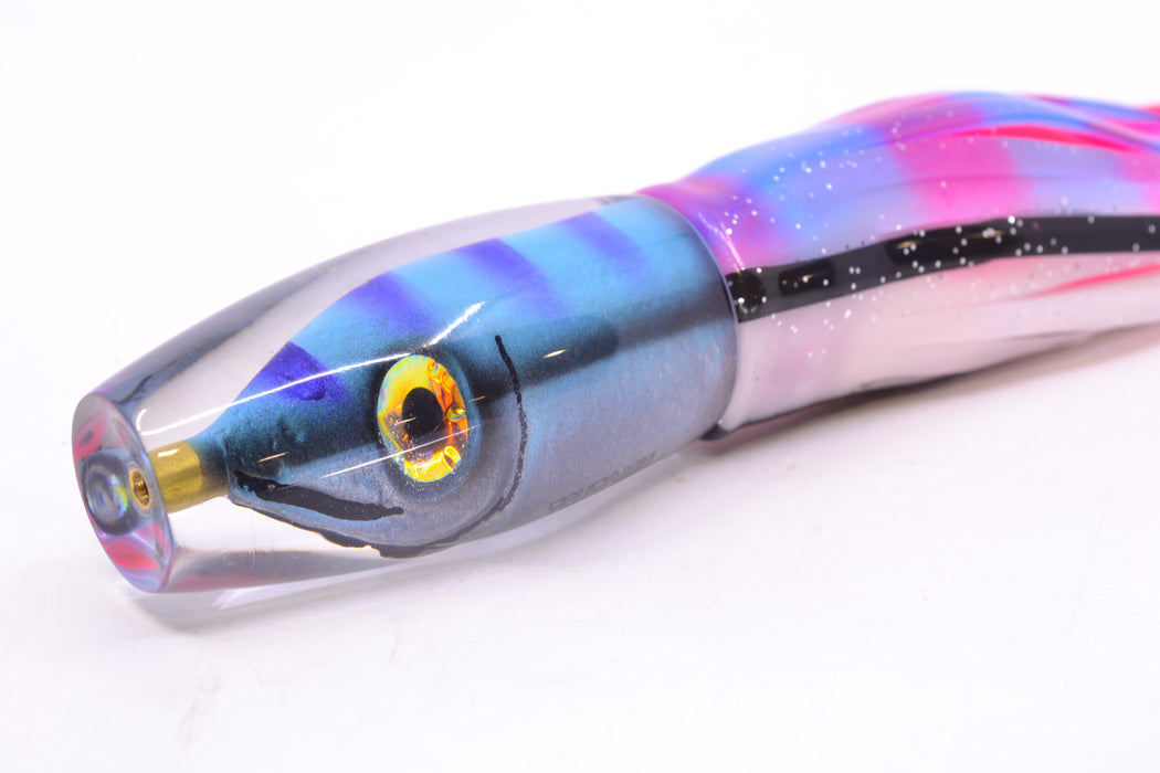 Tsutomu Lures Blue-Purple Stripes Fish Head Moke Invert 9" 7oz Skirted Gay Bob