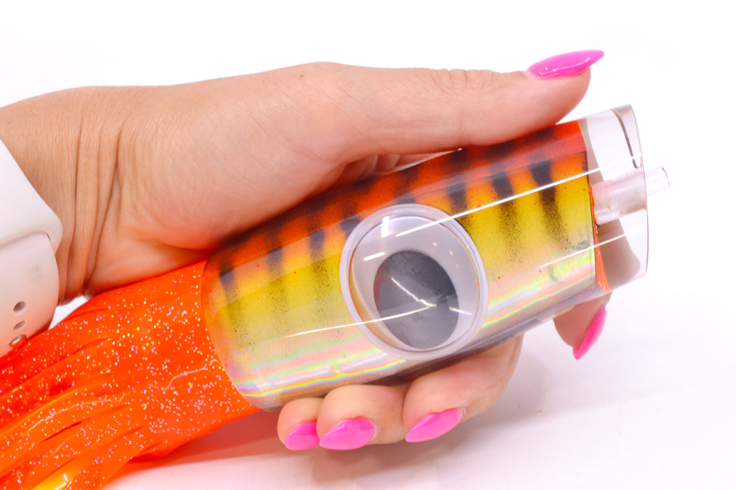 Big T Lures Orange-Yellow-Silver Pearl Black Striped Back Leopard 12" 10.7oz Skirted Orange GZE