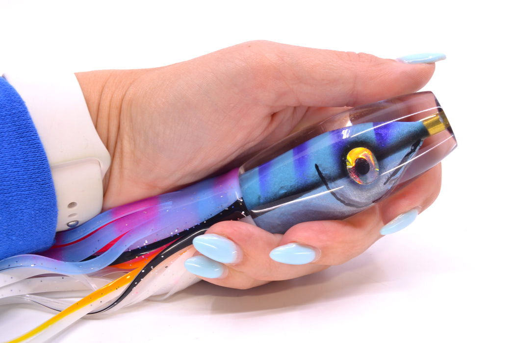 Tsutomu Lures Blue-Purple Stripes Fish Head Moke Invert 9" 7oz Skirted Gay Bob