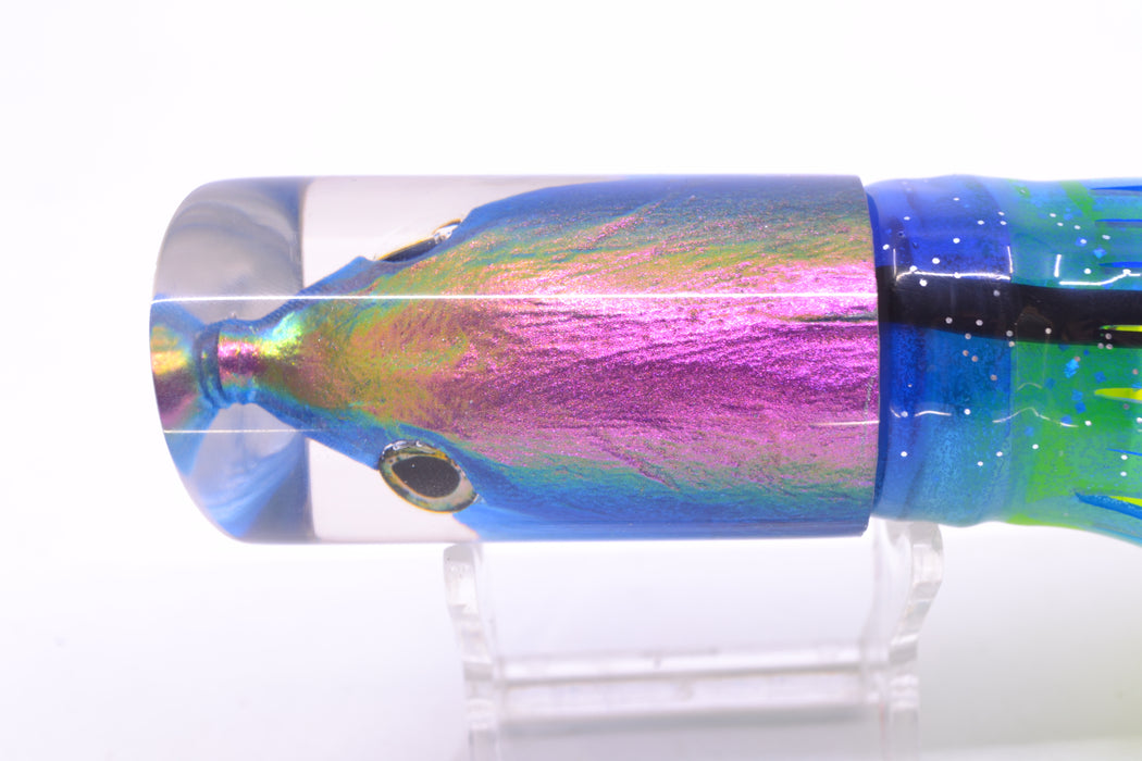 Ali'i Kai Lures Skipjack Fish Head Tube 10" 5.6oz Skirted Blue-Clear/Rainbow