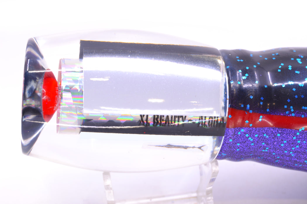 Aloha Lures Clear Mirrored Rainbow Flake XL Beauty 14" 12.5oz Skirted Black & Blue-Purple GZE