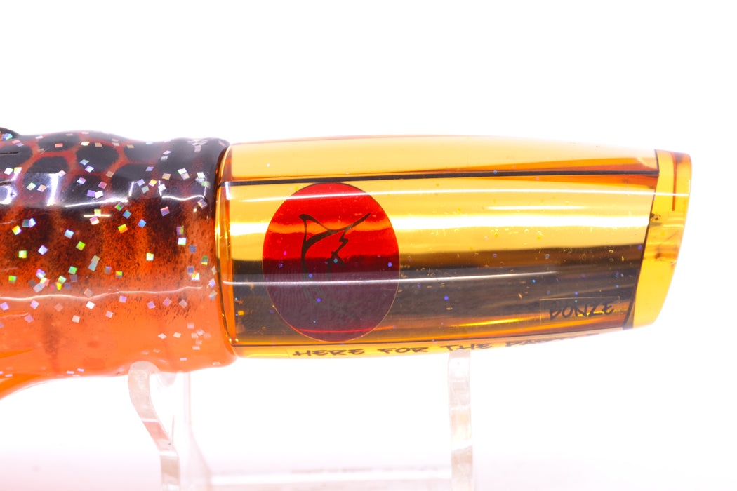 Bonze Lures Orange Mirror Red Eyes Here For The Party 10" 8oz Skirted Black Dots-Orange