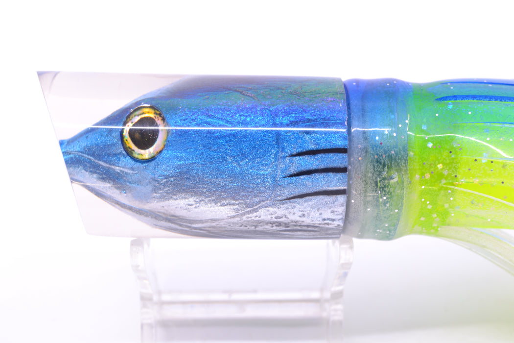 Ali'i Kai Lures Skipjack Fish Head Tube 10" 5.6oz Skirted Blue-Clear/Rainbow