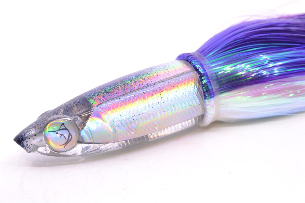 Bonze Lures Silver Rainbow Black Iridescent Back Weapon 9" 8oz Strobez Purple-White