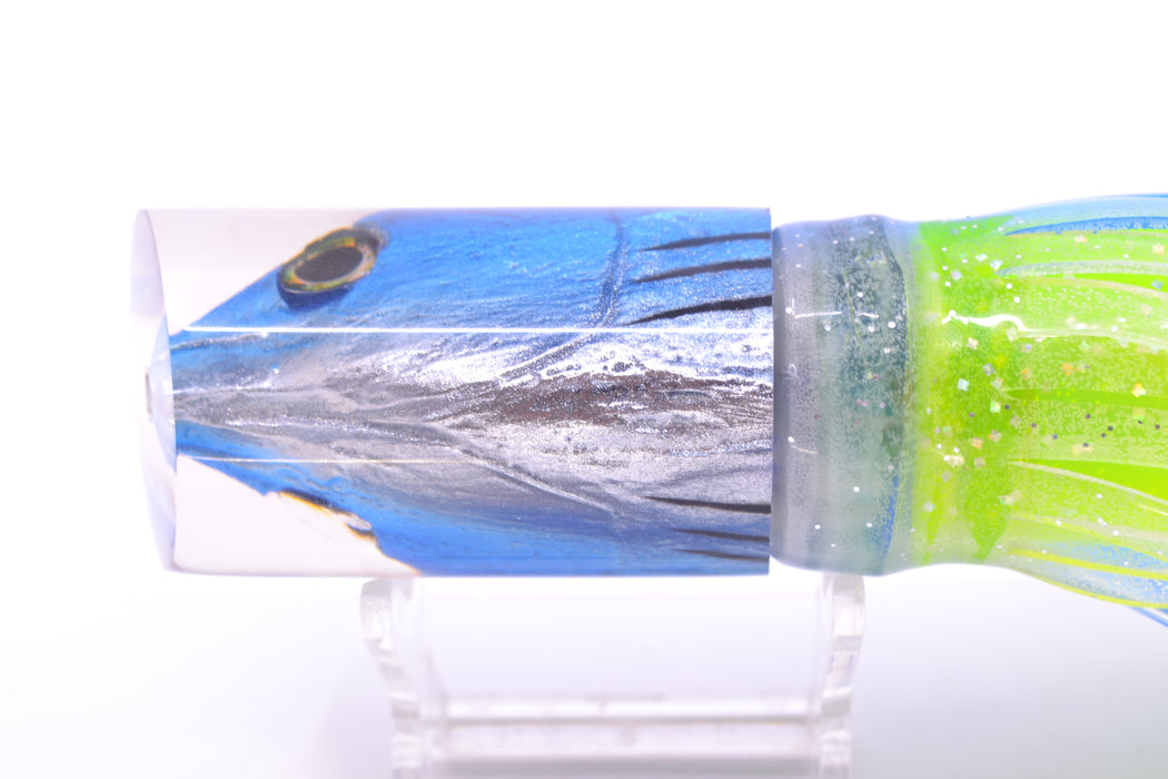 Ali'i Kai Lures Skipjack Fish Head Tube 10" 5.6oz Skirted Blue-Clear/Rainbow