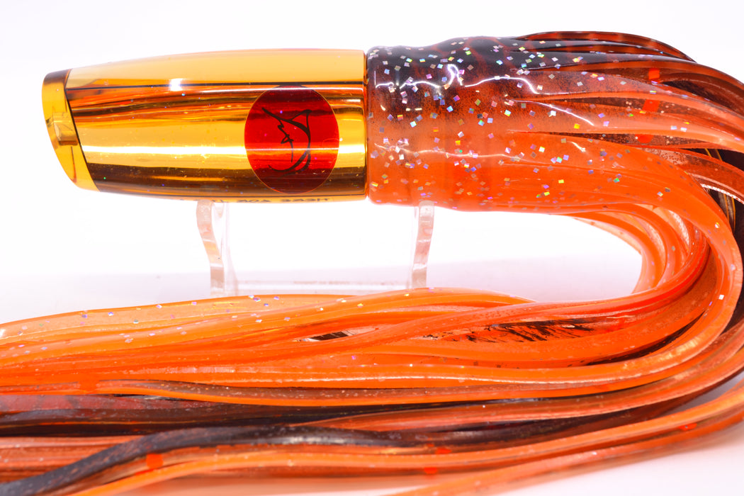 Bonze Lures Orange Mirror Red Eyes Here For The Party 10" 8oz Skirted Black Dots-Orange