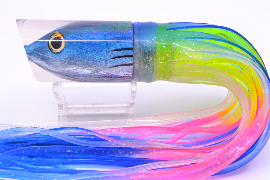 Ali'i Kai Lures Skipjack Fish Head Tube 10" 5.6oz Skirted Blue-Clear/Rainbow